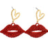 18K Gold-Plated Rhinestone Lips Heart Dangle Earrings - Fashorio
