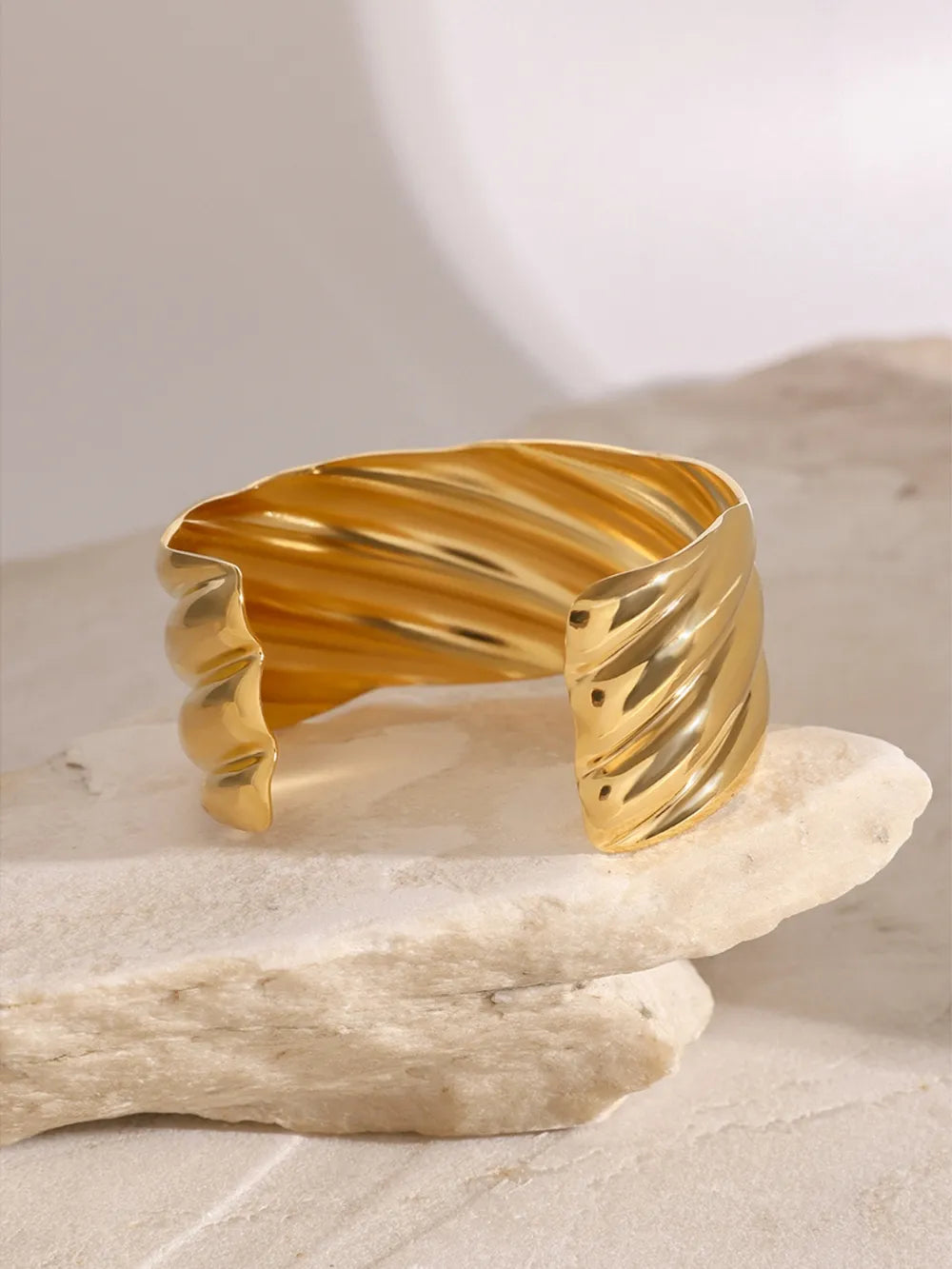 18K Gold-Plated Stainless Steel Open Ring - Fashorio