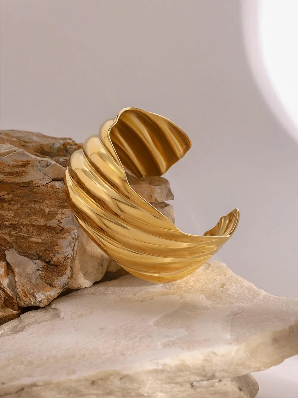 18K Gold-Plated Stainless Steel Open Ring - Fashorio