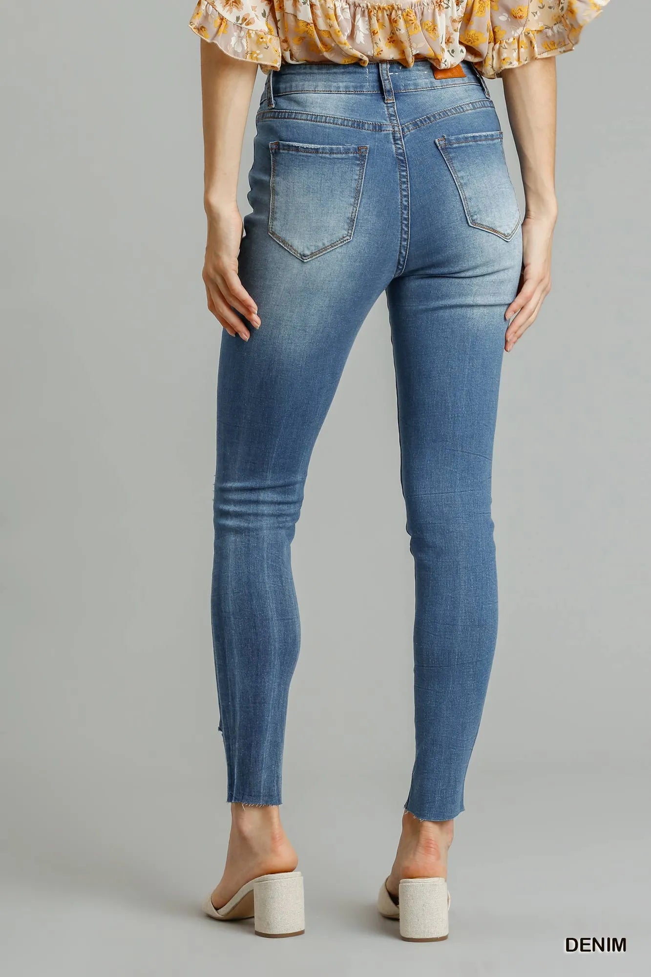 Umgee Distressed Skinny Jeans with Edge Detail - Fashorio