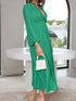 Deep V-Neck Balloon Sleeve Plain Maxi Dress - Fashorio