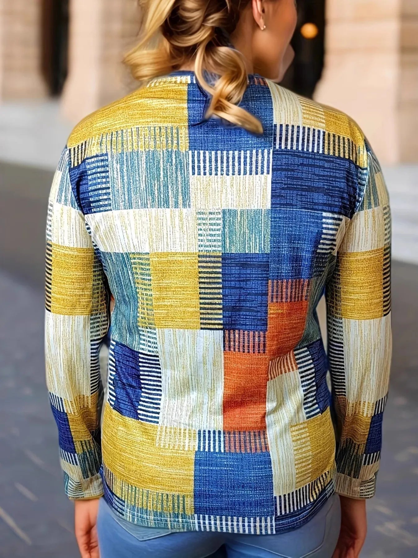 Color Block Zip Front Long Sleeve Top - Fashorio