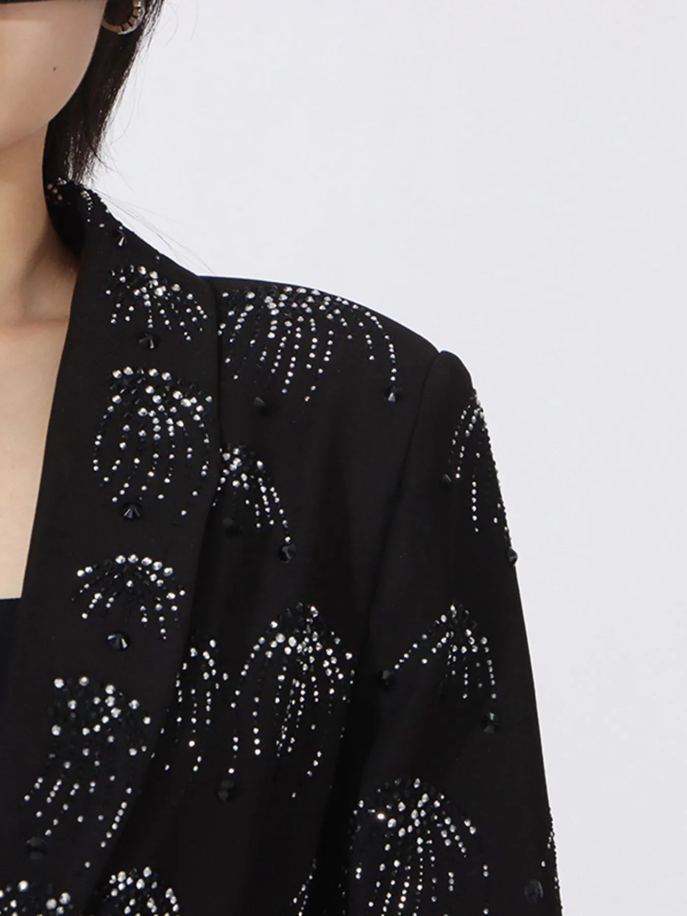 Rhinestone Button Down Long Sleeve Blazer - Fashorio