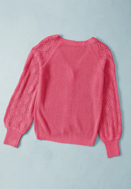 Openwork V-Neck Button Up Cardigan - Fashorio