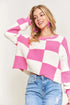 ADORA Plus Size Comfy Checkered Colorblock Sweater Top - Fashorio