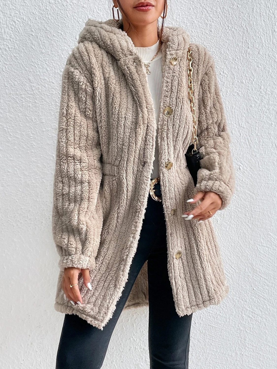 Button Down Hooded Coat - Fashorio