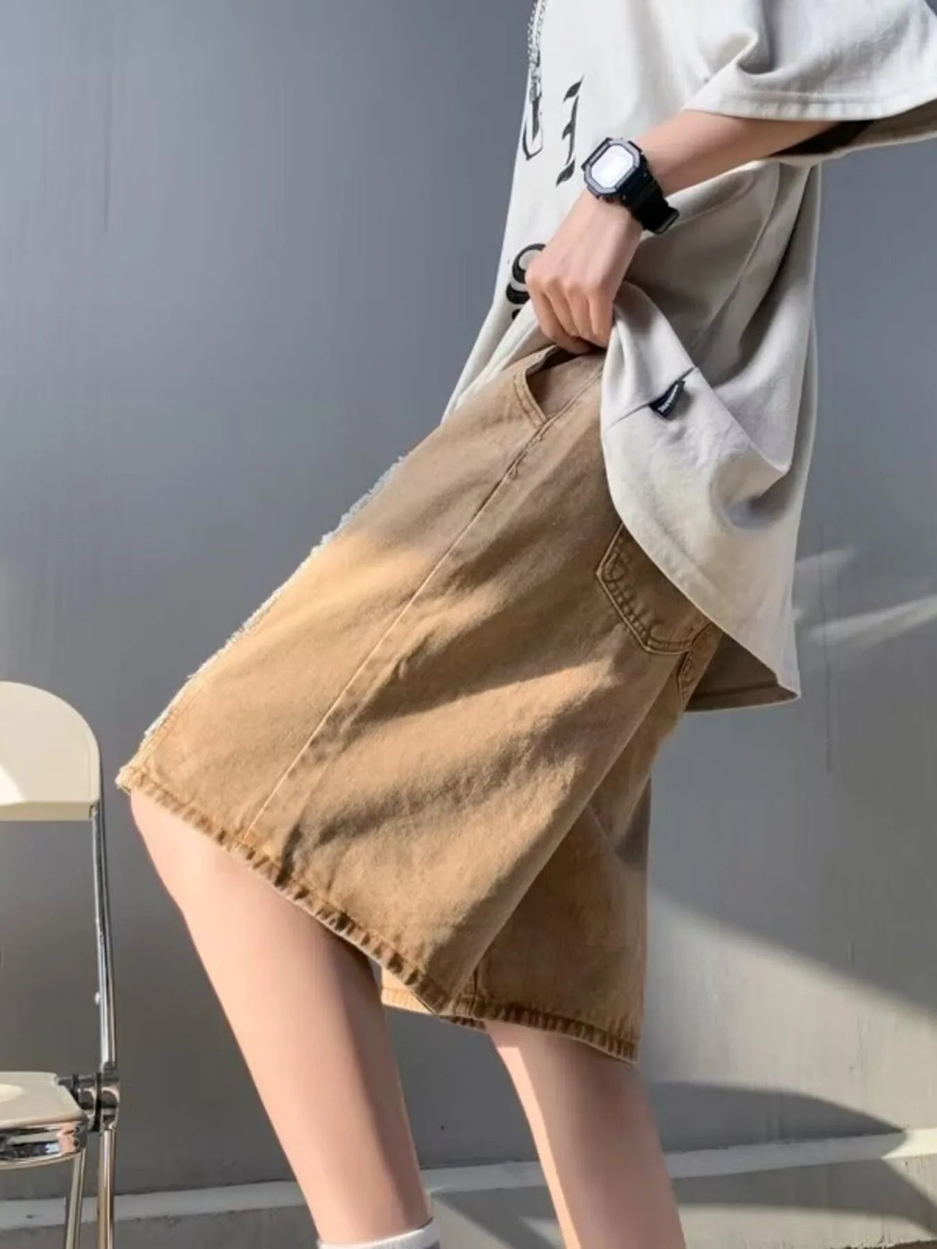 Men's Full Size Drawstring Denim Shorts with Pockets Plus Size Brown - Fashorio