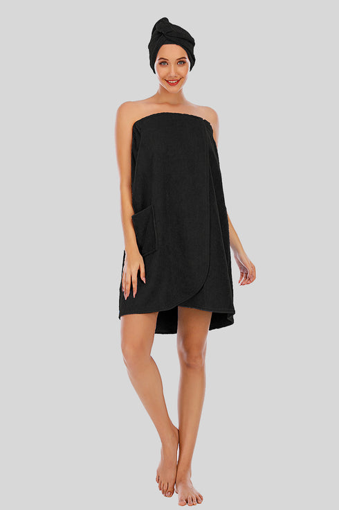 Strapless Robe with pocket Black - Fashorio