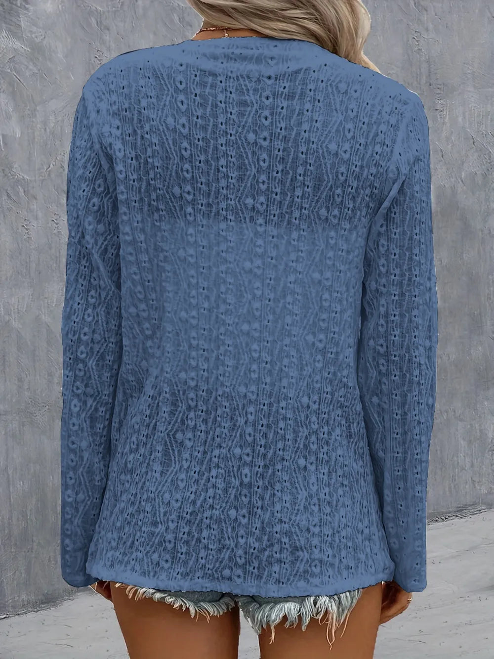 Eyelet Roll-Tab Sleeve Cardigan - Fashorio