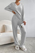 Ribbed V-Neck Top and Pants Lounge Set - Fashorio
