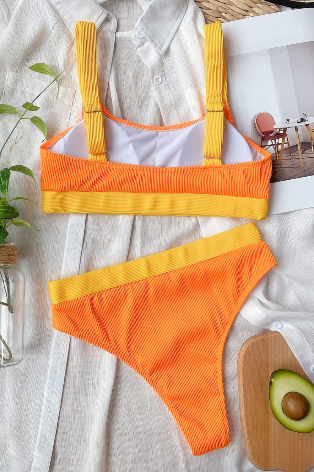 Color Block Scoop Neck Bikini Set - Fashorio
