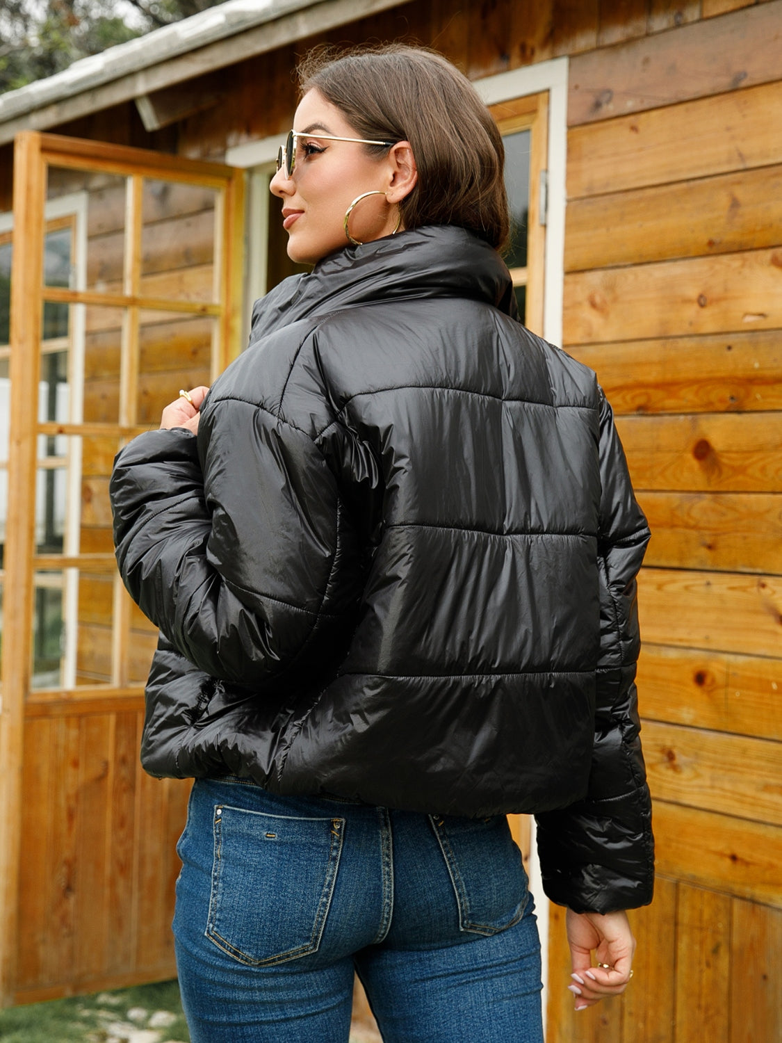 Zip-Up High Neck Puffer Jacket - Fashorio