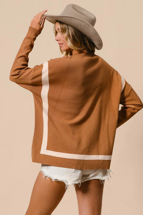 BiBi Mock Neck Sweater with Leopard Pocket - Fashorio