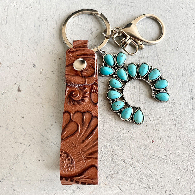 Turquoise Genuine Leather Key Chain Style A One Size - Fashorio