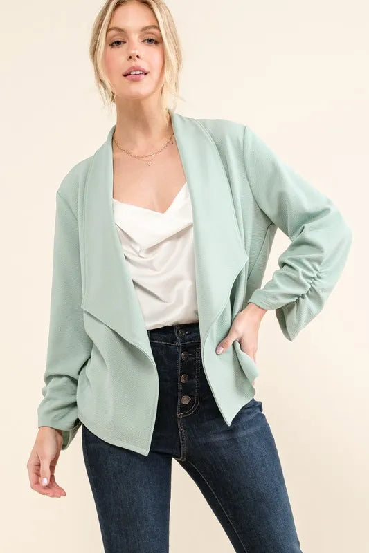 And The Why Stretch Non-Wrinkled Basic Open-Front Blazer - Fashorio