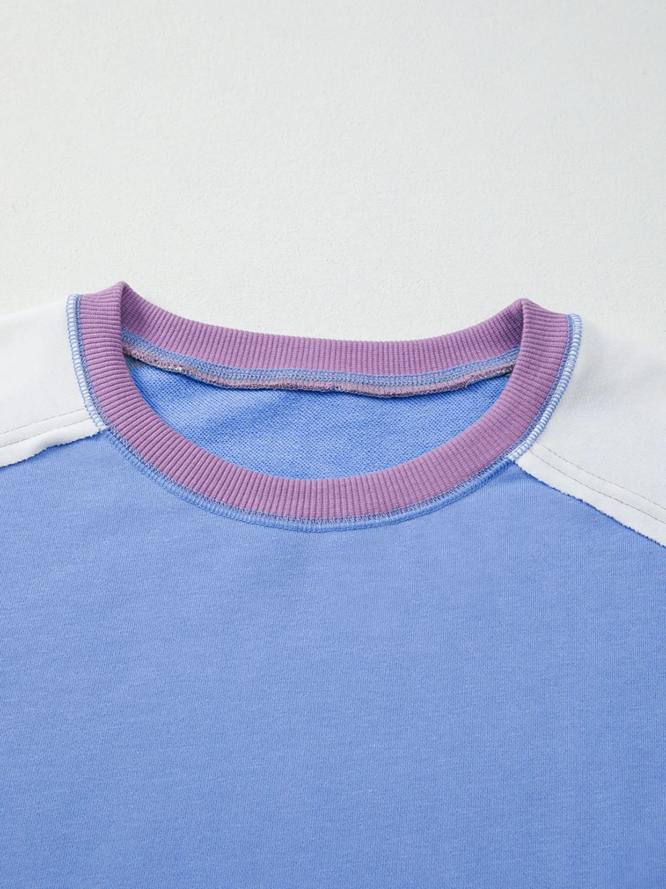 Exposed Seam Colorblock Patchwork Ribbed Trim Sweatshirt - Fashorio