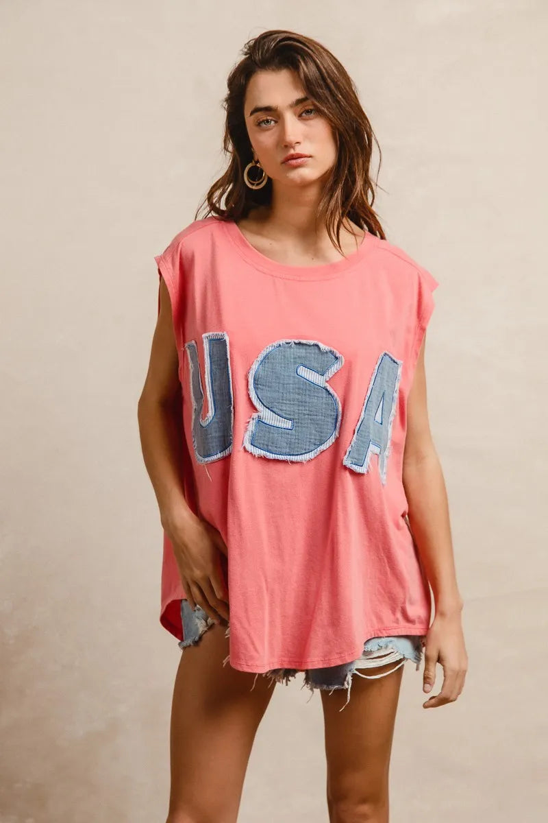 BiBi Washed Jersey With Usa Patched Raw Cut Edge Detail - Fashorio
