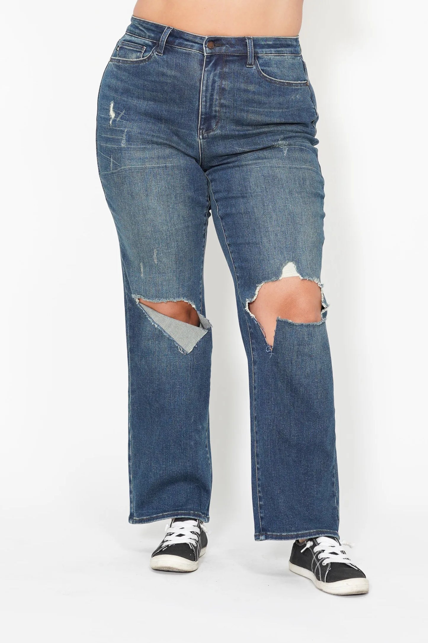 Judy Blue Full Size Hw Ripped Knee Dad Jeans Plus Size - Fashorio