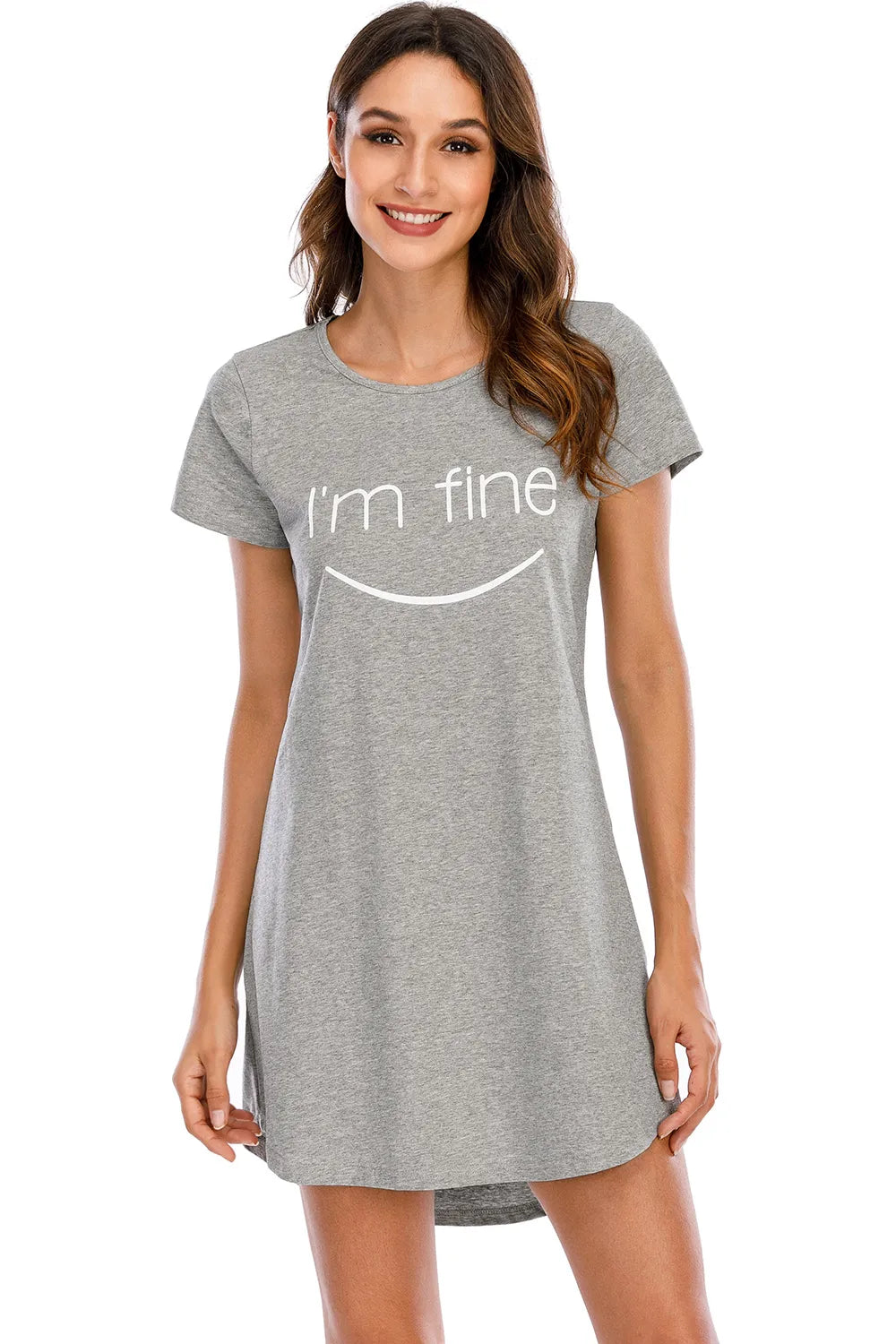Graphic Round Neck Short Sleeve Lounge Dress - Fashorio
