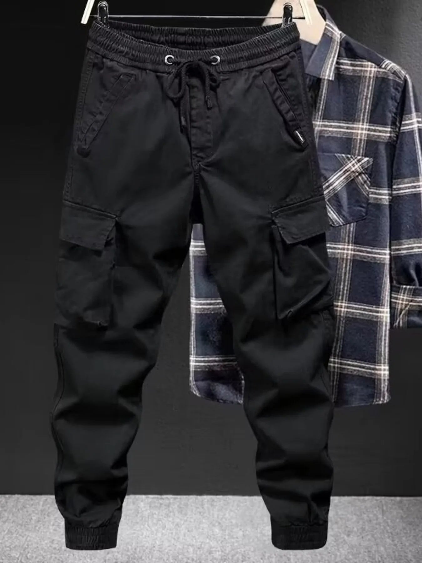Men's Plus Size Drawstring Joggers with Pockets Black - Fashorio