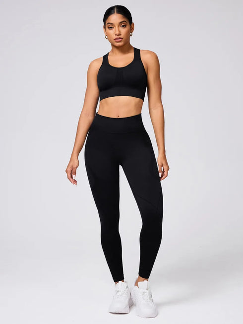 Round Neck Wide Strap Tank and Leggings Active Set Black - Fashorio