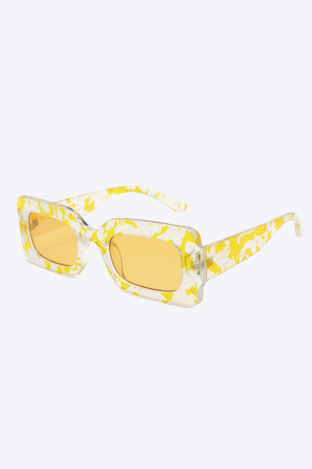 Tortoiseshell Rectangle Polycarbonate Sunglasses Butter Yellow One Size - Fashorio
