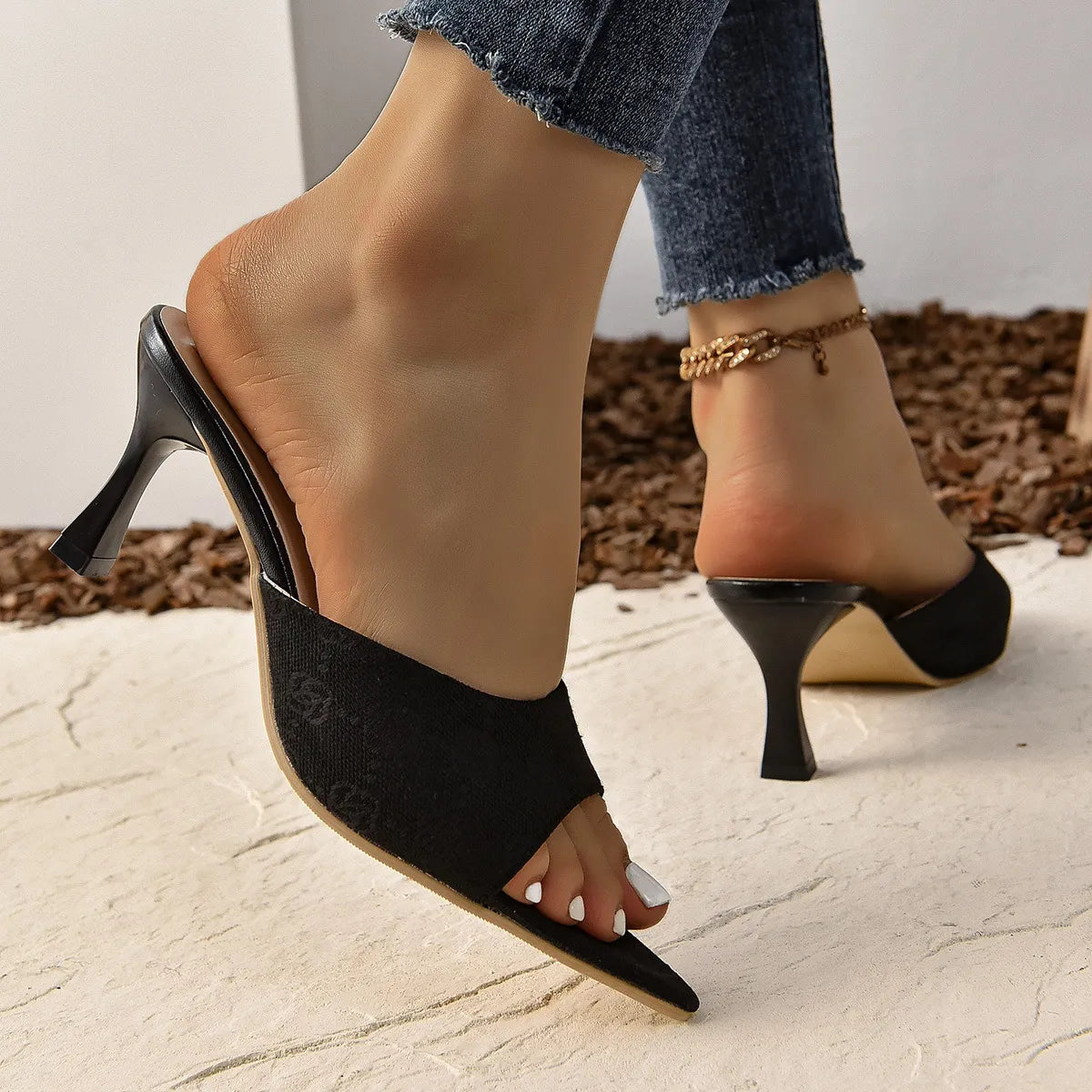 Open Toe Mid Heel Sandals - Fashorio