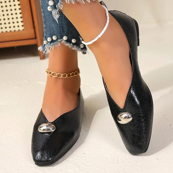 Square Toe Flats Slip-Ons Black - Fashorio