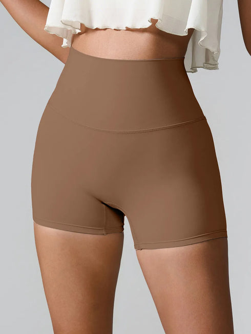 High Waist Active Shorts Chestnut - Fashorio