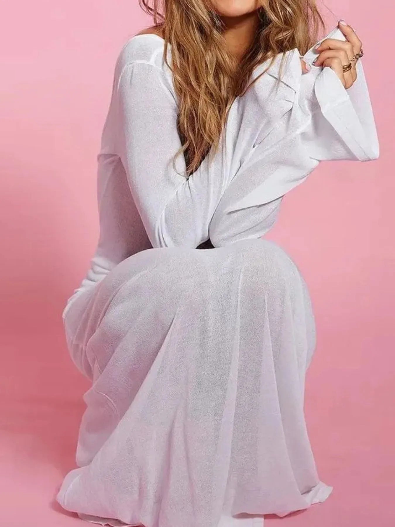 Backless Long Sleeve Maxi Cover-Up - Fashorio