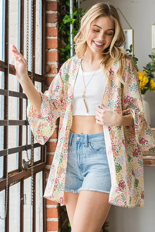 Heimish Full Size Multi Color Floral Open Cardigan Plus Size - Fashorio