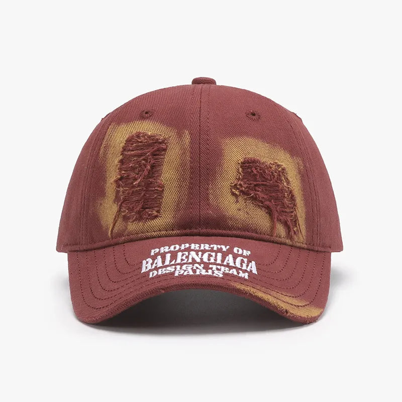 Distressed Letter Cotton Baseball Cap Orange-Red One Size - Fashorio