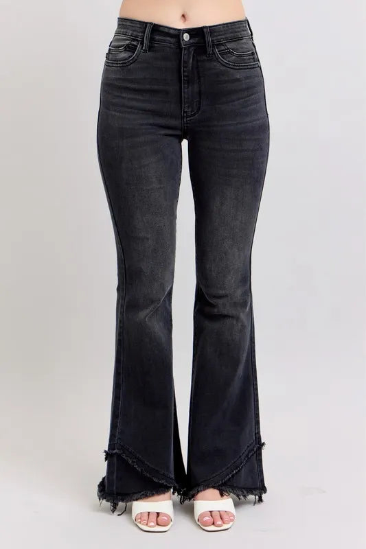 Judy Blue Full Size High Waist Flare W/ Mock Fray Tulip Hem Plus Size - Fashorio