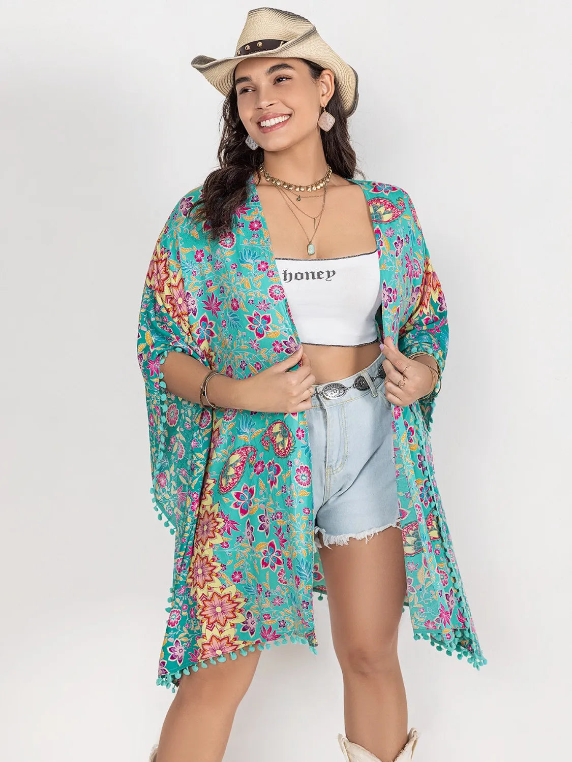 Plus Size Printed Open Front Cover-Up - Fashorio