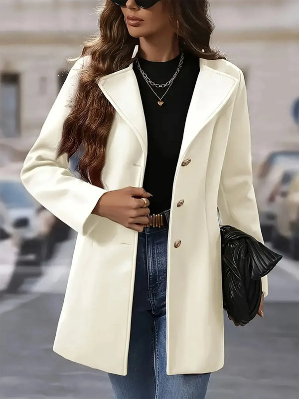 Single-Breasted Longline Blazer Coat Cream - Fashorio
