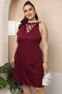 Plus-Size Cutout Sleeveless Dress – Flattering Round Neck Style Wine - Fashorio