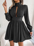 Cutout Turtleneck A-Line Mini Dress Black - Fashorio