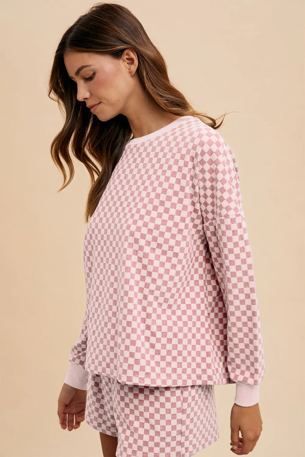 Annie Wear Checkered Round Neck Top and Drawstring Shorts Set - Fashorio