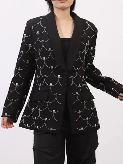 Pearl Detail Long Sleeve Blazer - Fashorio