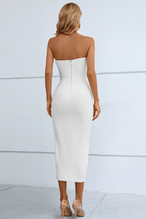 Cutout Strapless Drawstring Detail Split Bandage Dress - Fashorio