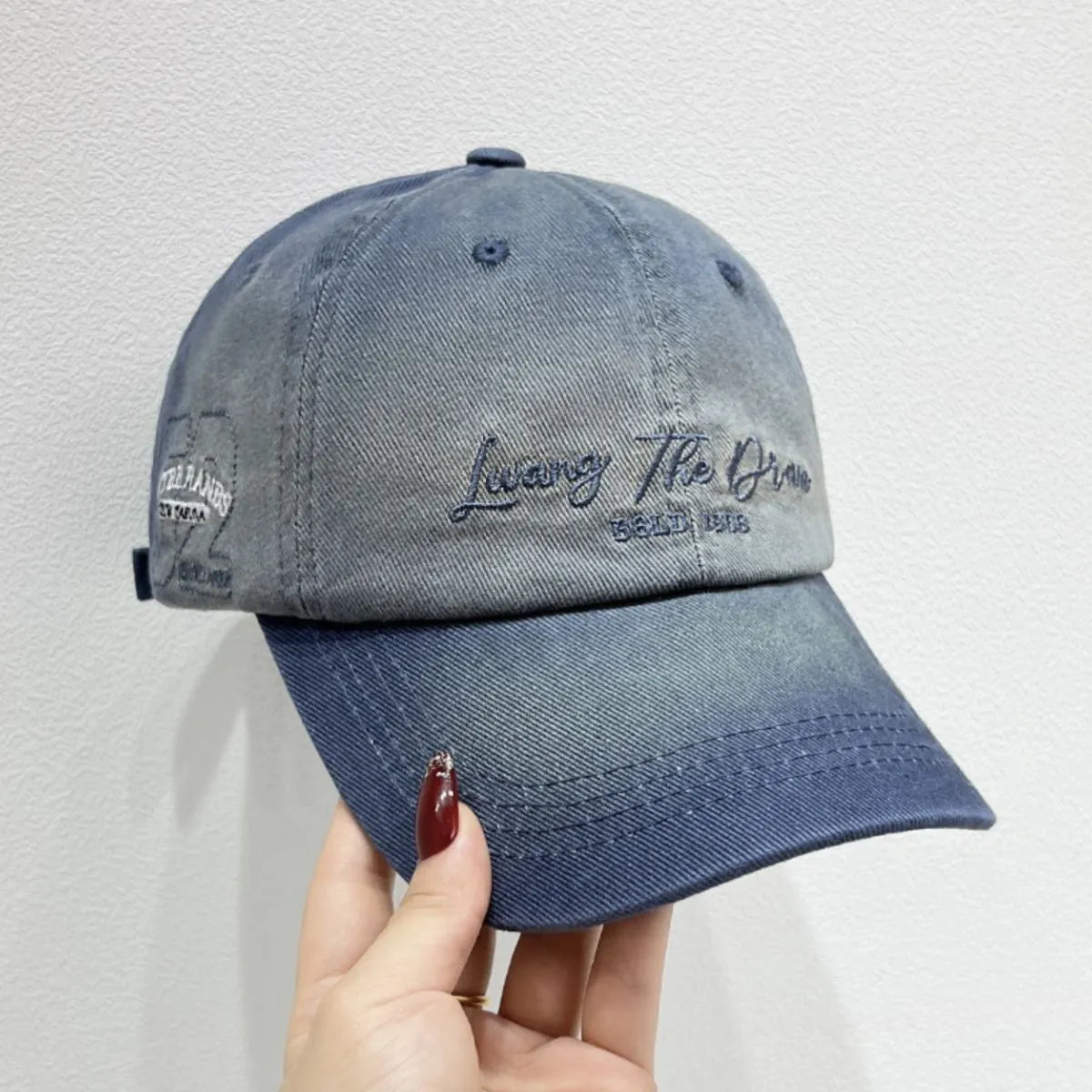 Embroidered Adjustable Cotton Baseball Cap Dusty Blue One Size - Fashorio