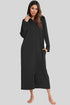 Zip Front Hooded Night Dress with Pockets Black - Fashorio