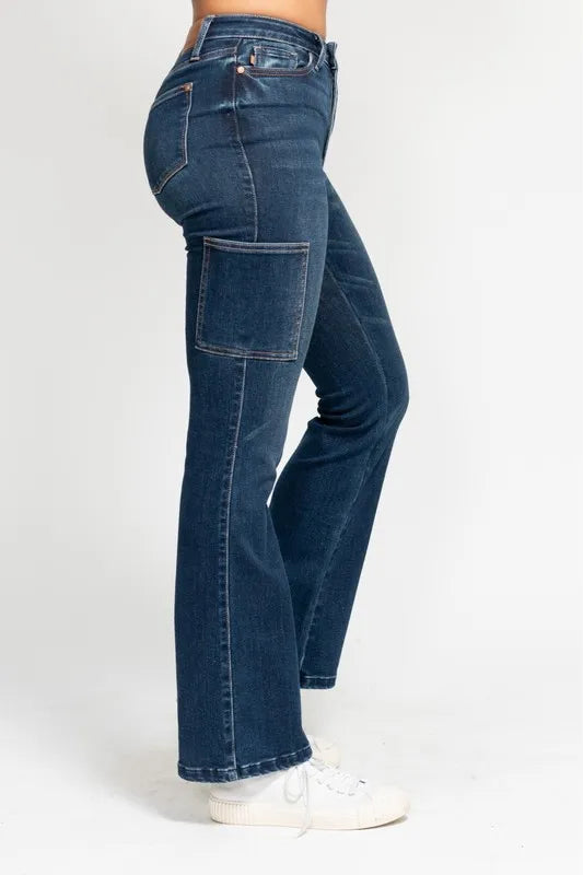 Judy Blue Full Size High Waist Cargo Bootcut Jeans Plus Size - Fashorio