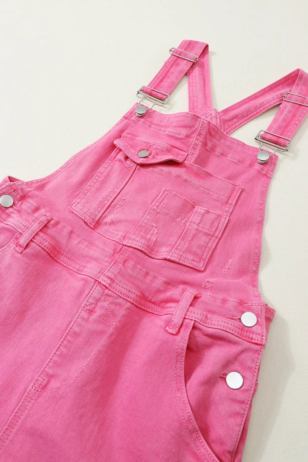 Distressed Pocketed Wide Strap Denim Overalls - Fashorio