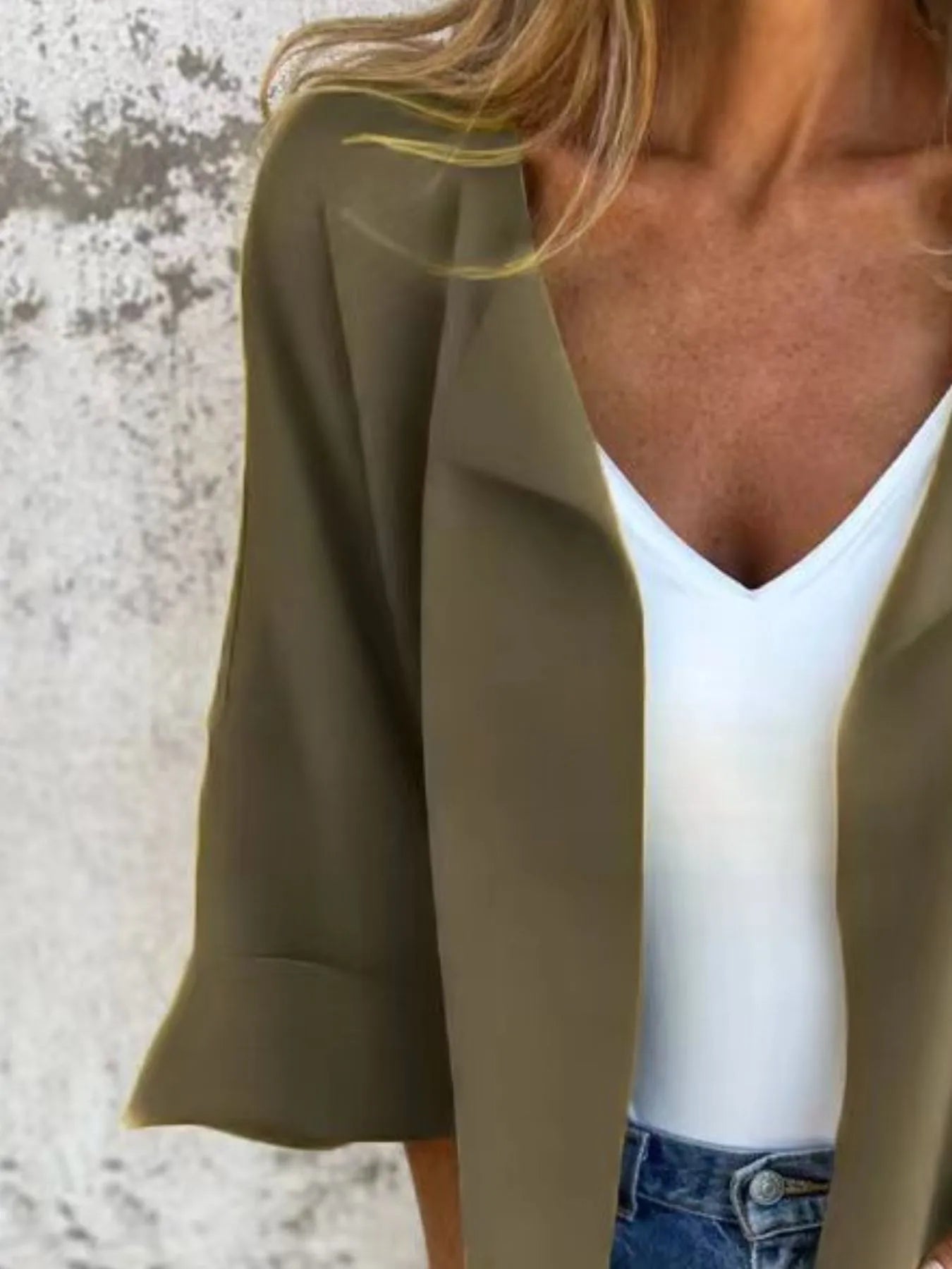Full Size Open Front 3/4 Sleeve Cardigan Plus Size - Fashorio