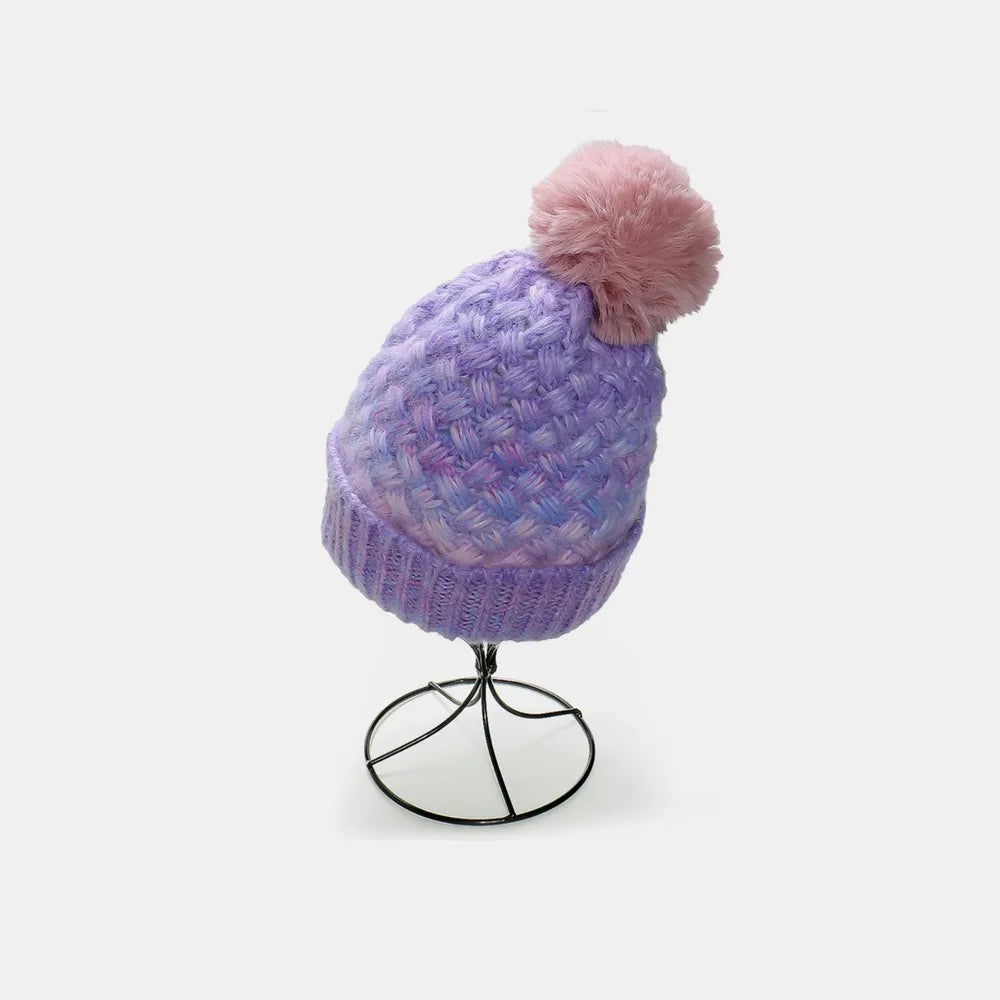 Gradient Knit Hat with Pompom Lavender One Size - Fashorio