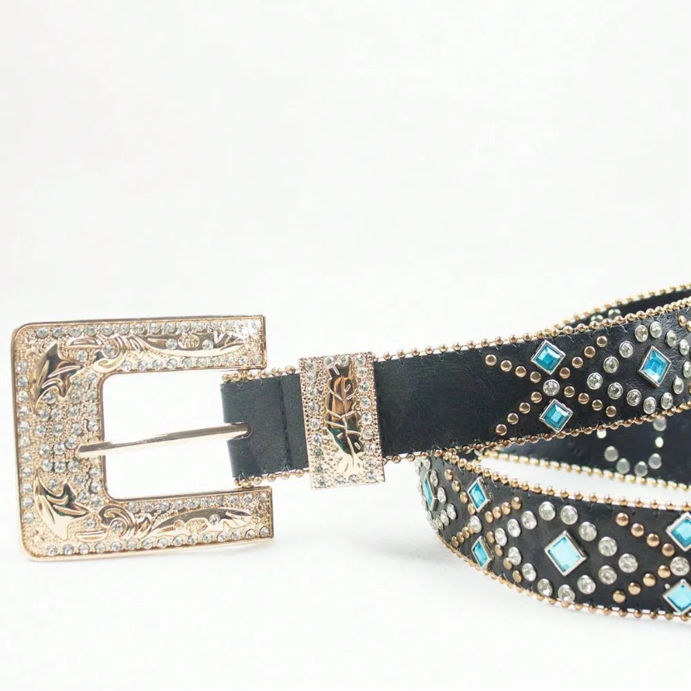 Rhinestone PU Leather Belt - Fashorio
