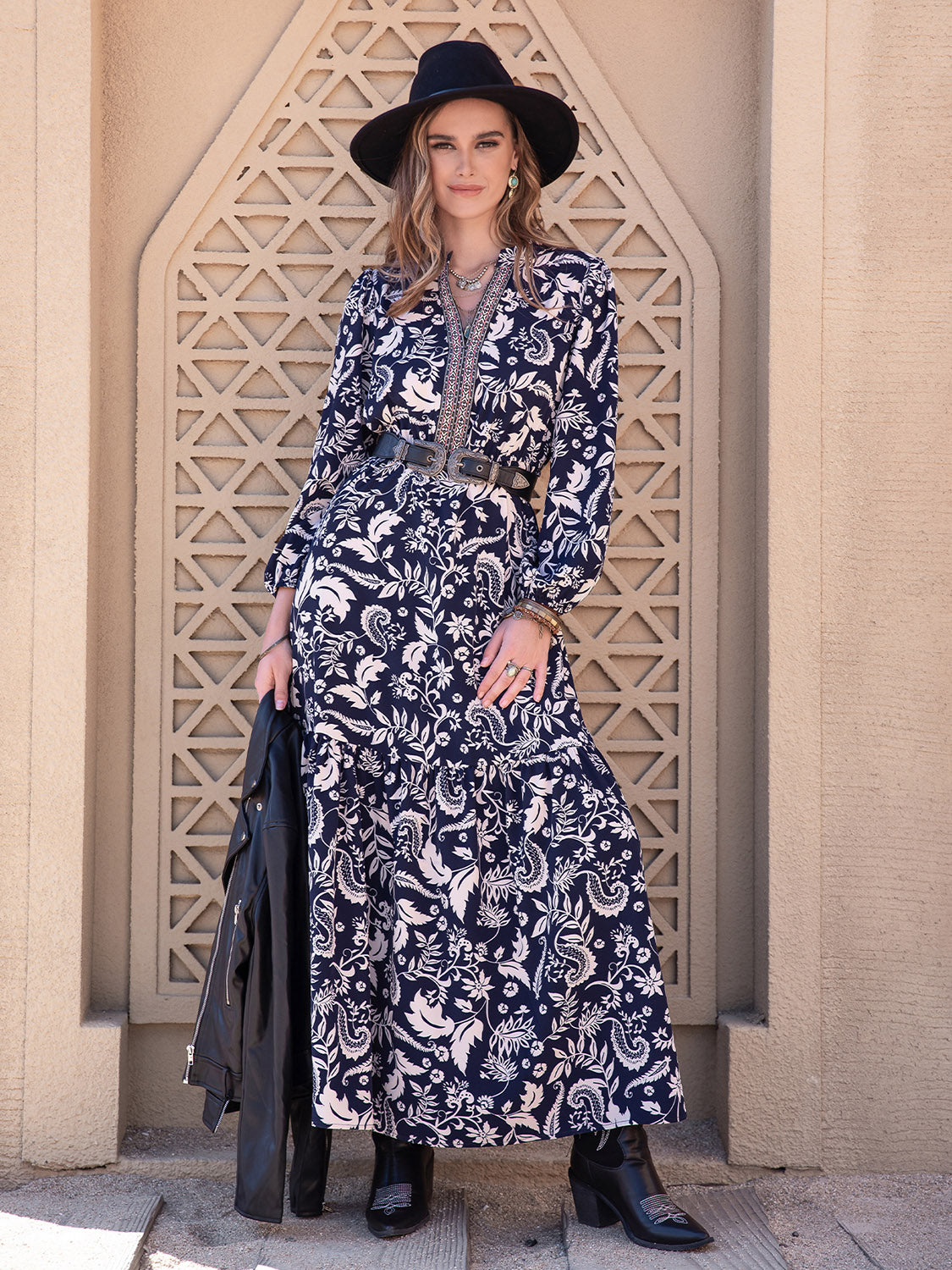 Printed Notched Neck Maxi Dress - Fashorio