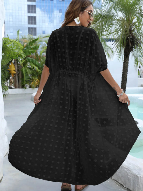 Swiss Dot Sheer Beach Cover Up Maxi Dress - Fashorio