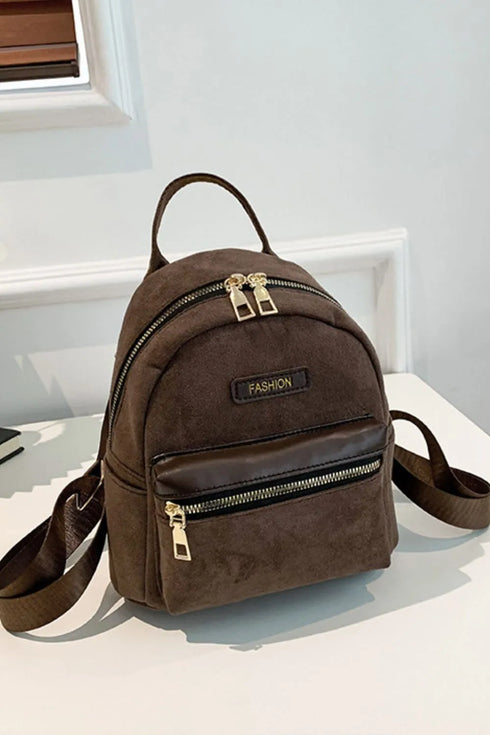 Suede Adjustable Strap Backpack Bag - Fashorio